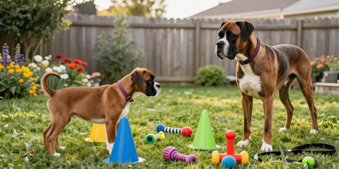 Playing with Boxer puppy at indigoboxersndanes.com’s pet training session