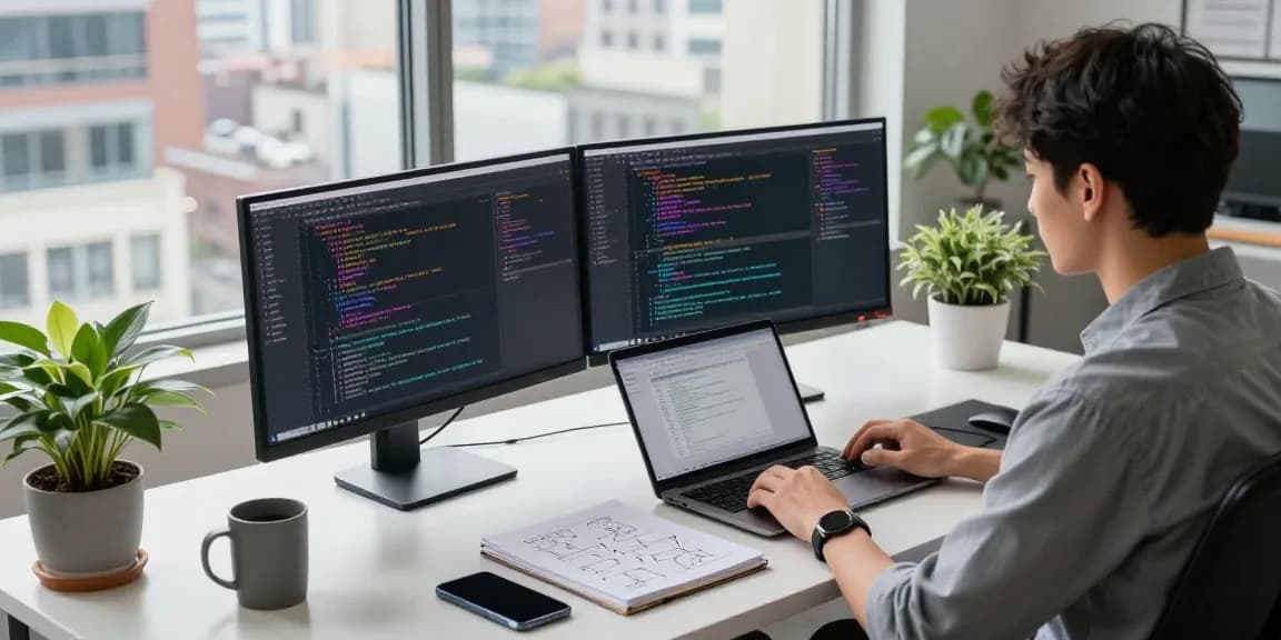 telegram中文版下载 app coding in modern workspace with tech devices