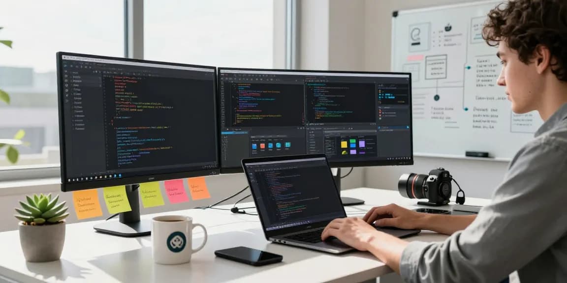 Dynamic workspace featuring Snipaste官网 in use on multiple monitors, showcasing creative coding and productivity.
