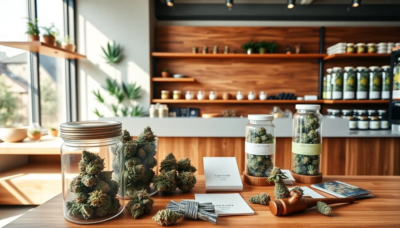 Shop for cannabis products at this inviting pot shop online display with a vibrant selection.