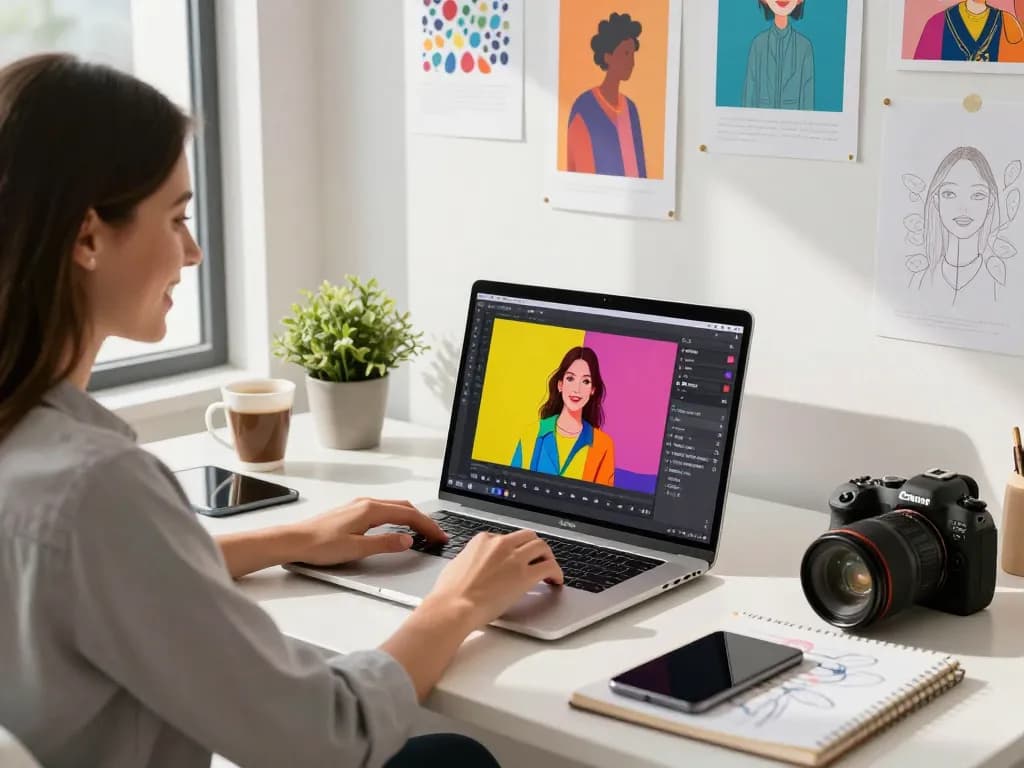 Artist creating stunning visuals with Nano Banana AI image editor in a vibrant workspace, showcasing creativity and innovation.