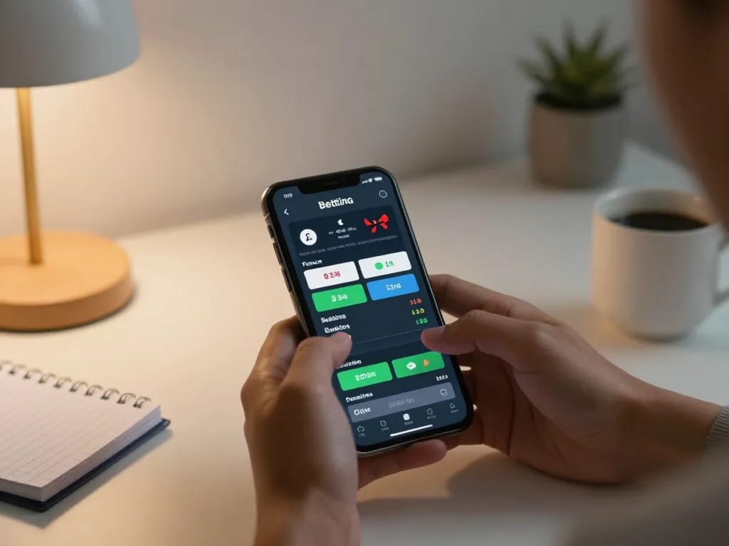 Tỷ lệ kèo nhà cái visible on an engaging smartphone app interface for sports betting, promoting responsible gambling.