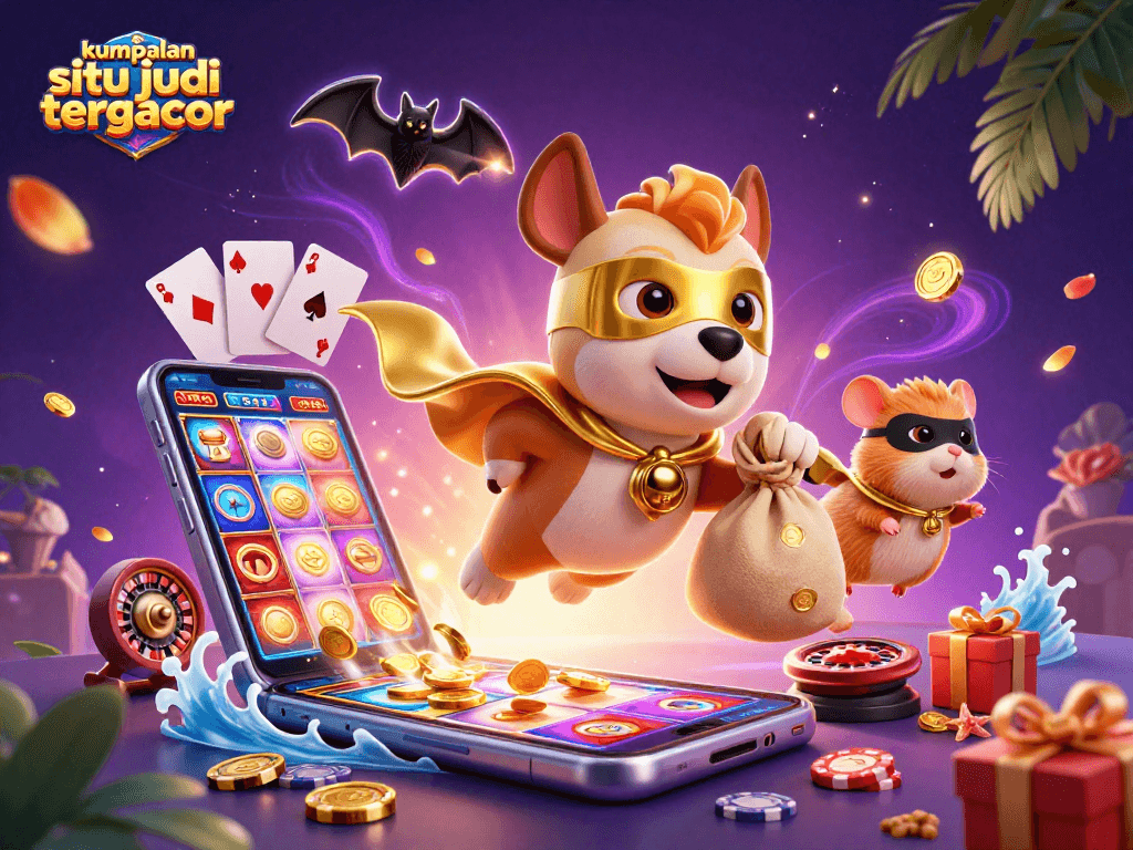 Kumpulan situs judi tergacor menunjukkan superherodog 3D mengangkut koin emas di tengah permainan kasino!