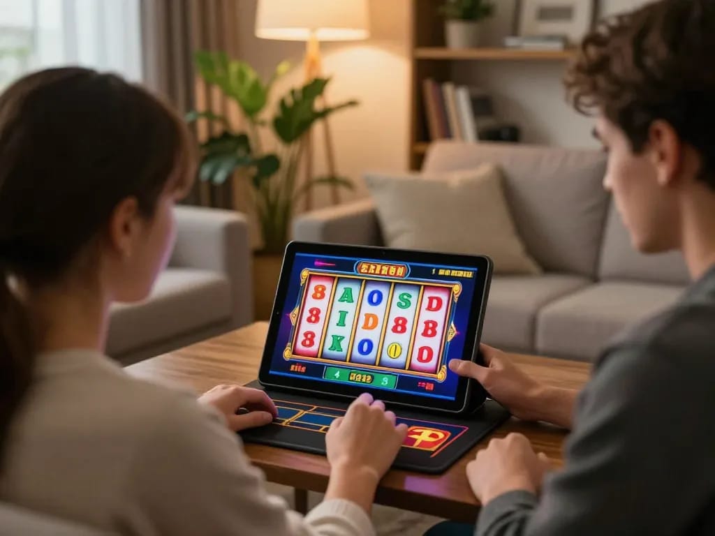 Engaging in online slot gaming with bonus new member offers highlighted on screen, showcasing a strategic play.