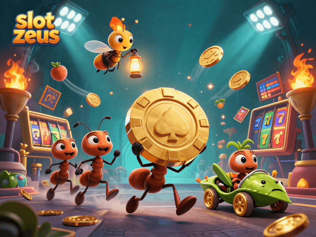 Experience the thrill of slot zeus as animated characters engage in a vibrant casino heist.