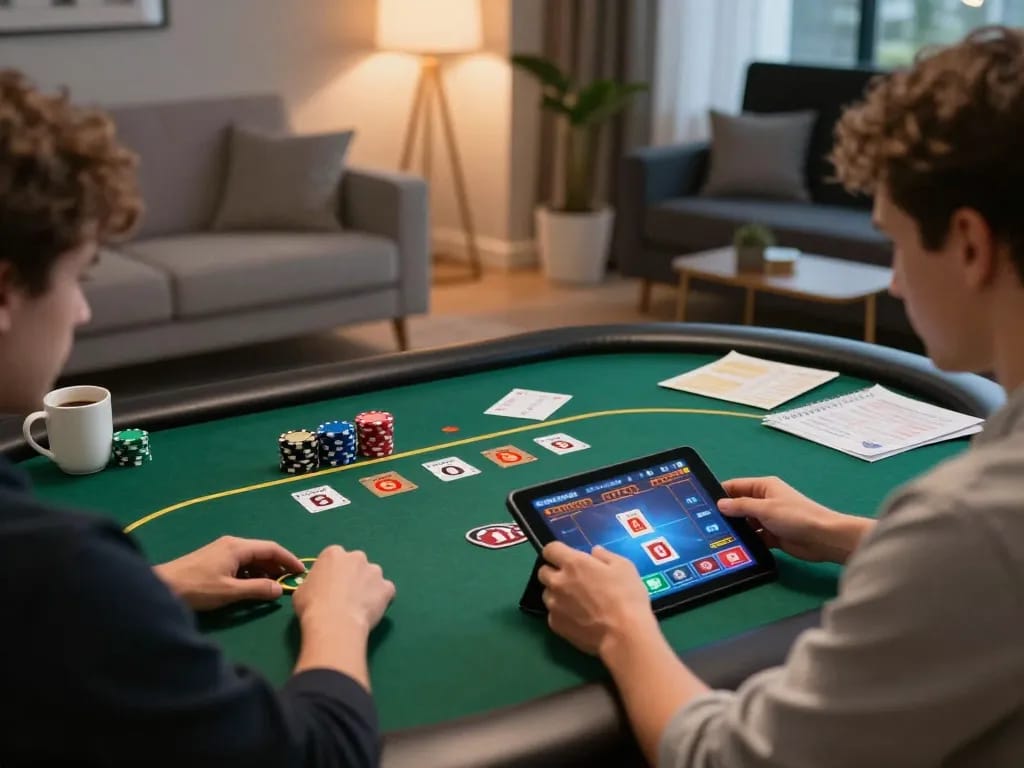 Engaged player using rikvip online platform for exciting poker game strategy at home.