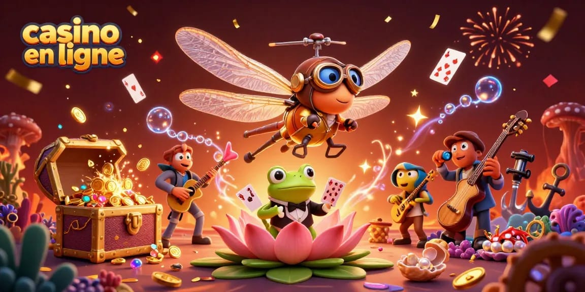 Jouer au casino en ligne avec un croupier grenouille et une ambiance festive.
