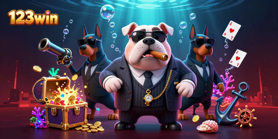 Experience exciting gaming at 123win with a dynamic casino scene featuring a mafia boss and treasures.