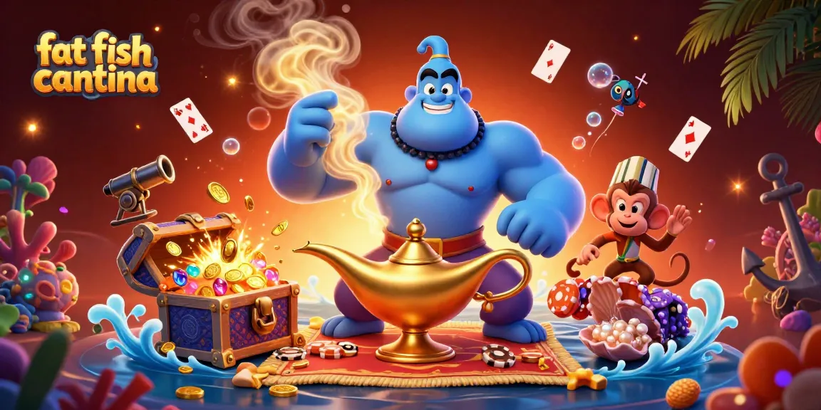 Experience the thrills of fat fish cantina with vibrant 3D gaming illustration showcasing exciting casino elements.