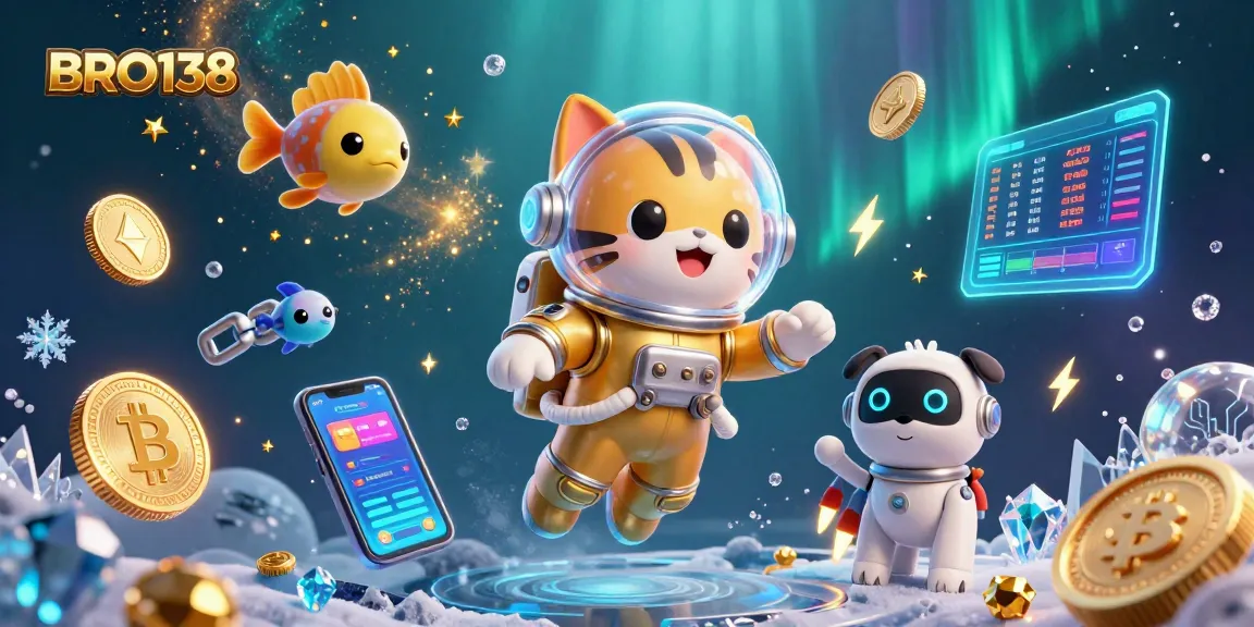 Spin and win at BRO138 with vibrant slots and playful characters in a colorful cosmic scene!