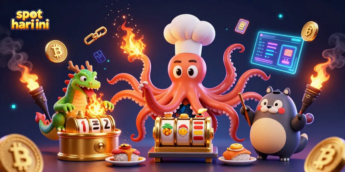 Menangkan slot hari ini dengan ilustrasi menarik karakter bergaya kartun sedang bermain slot di kasino digital.