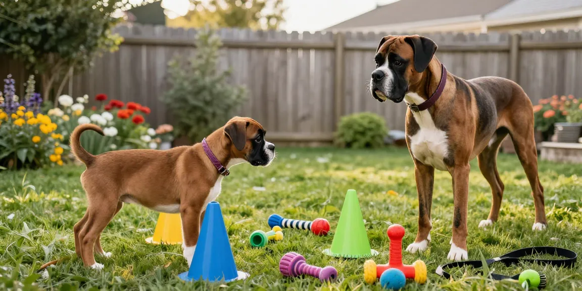 Playing with Boxer puppy at indigoboxersndanes.com’s pet training session