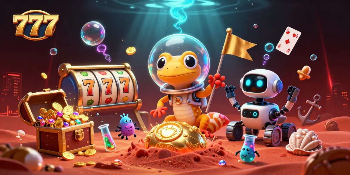 Spin the reels in an exciting golden casino with 777 jackpots and animated characters.
