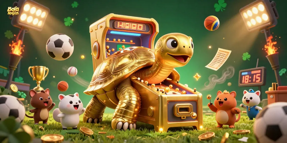 Bola login illustration showcasing dynamic sports betting elements within a vibrant 3D cartoon scene.