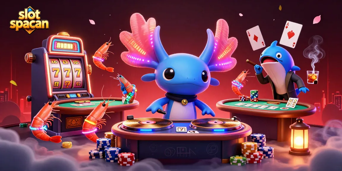 Spin the exciting slot spaceman reels with vibrant casino characters and game elements in this dynamic illustration.