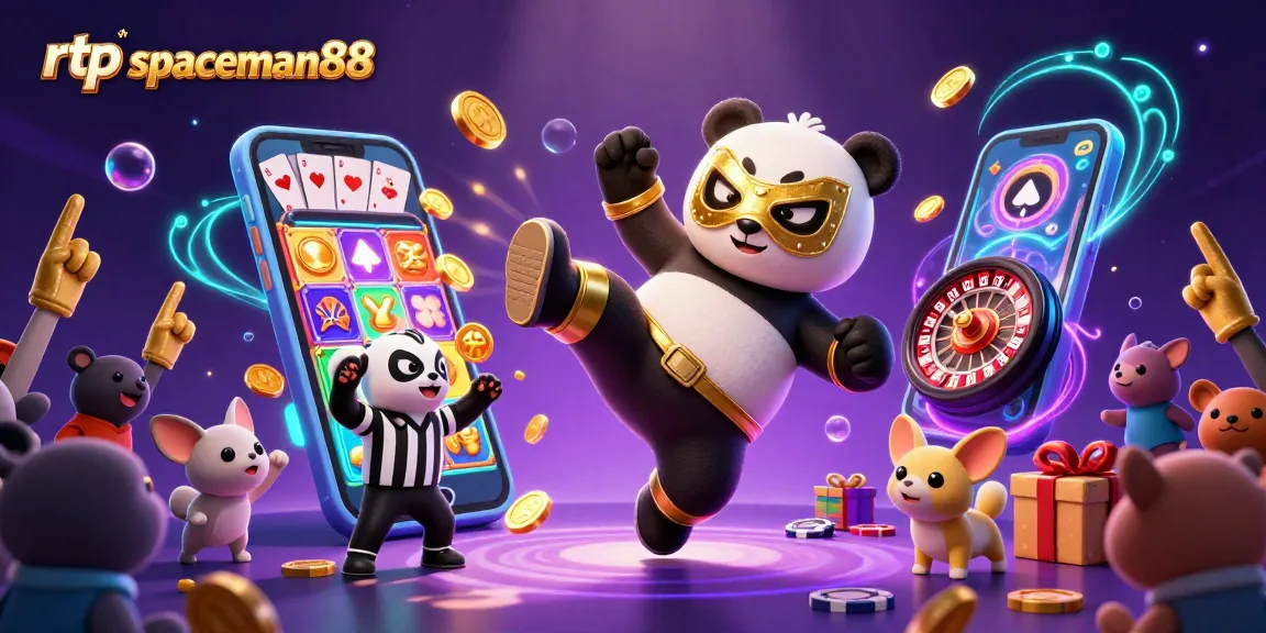 Experience the excitement of rtp spaceman88 with this vividly illustrated 3D scene packed with casino elements.