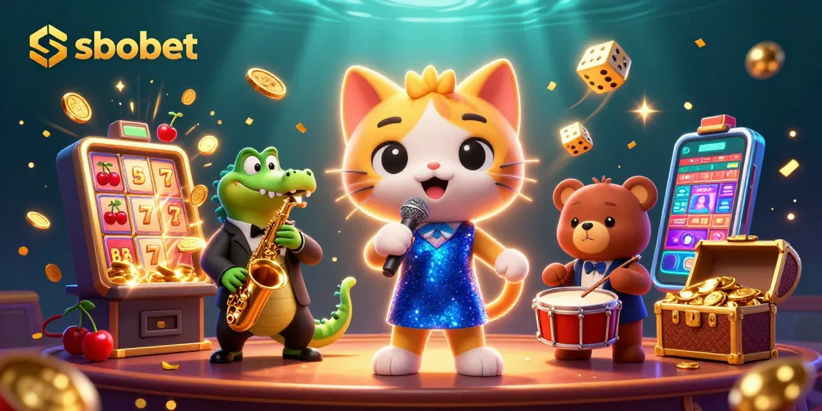 Experience thrilling sbobet action in a vibrant 3D casino scene with cartoon characters.