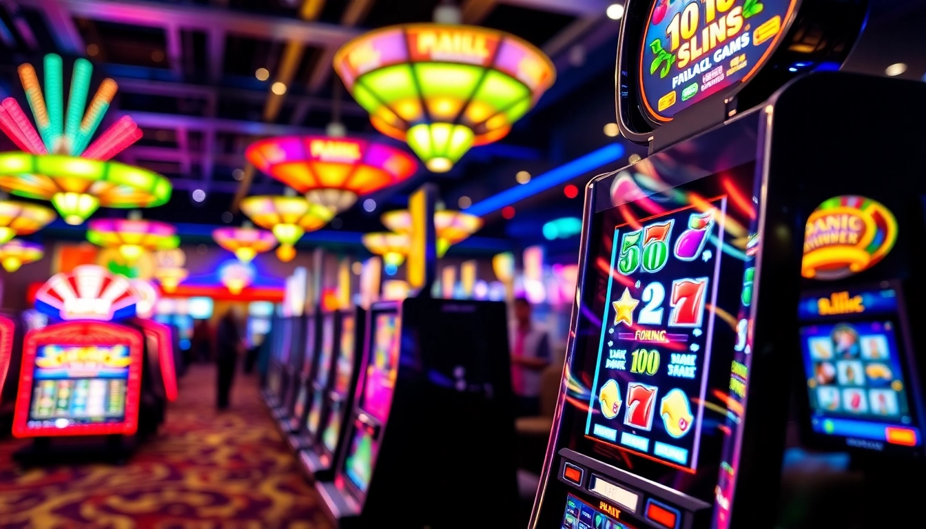 Experience the excitement of game slot gampang menang in a vibrant casino setting with colorful machines.