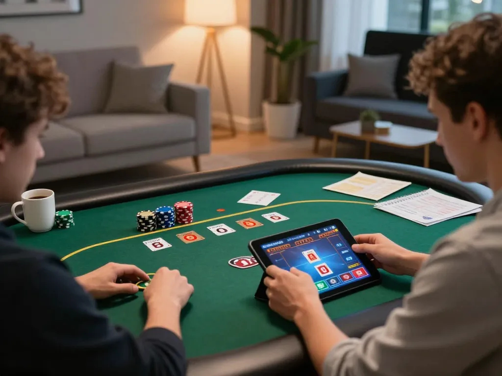 Engaged player using rikvip online platform for exciting poker game strategy at home.