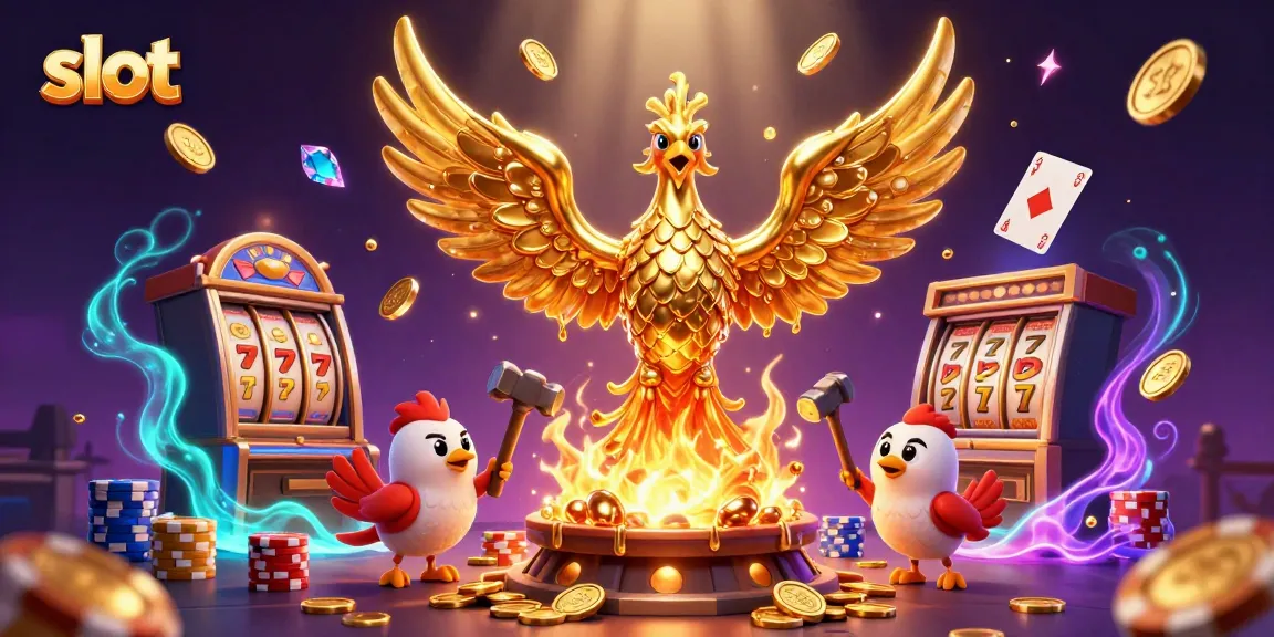 Mainkan slot mesin dengan phoenix emas dan uang koin berkilauan melilit dalam permainan kasino