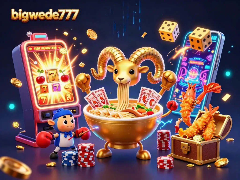 Engage with bigwede777 in a thrilling casino scene featuring vibrant characters and jackpot excitement.