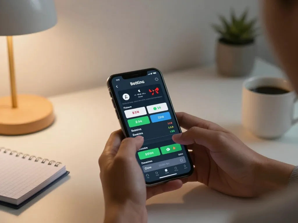 Tỷ lệ kèo nhà cái visible on an engaging smartphone app interface for sports betting, promoting responsible gambling.
