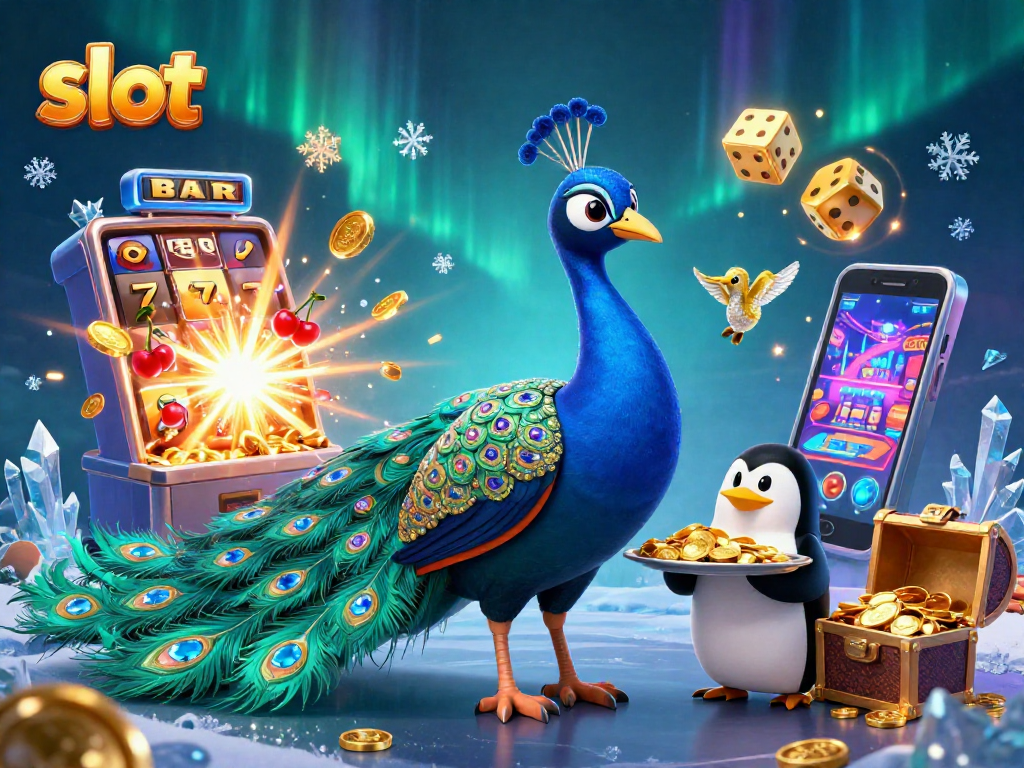 Menangkan slot dengan ilustrasi 3D karakter kasino dan mesin slot yang menarik perhatian.
