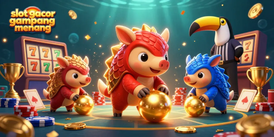 Spin to win with slot gacor gampang menang as rival pangolins roll golden balls amidst poker chips.