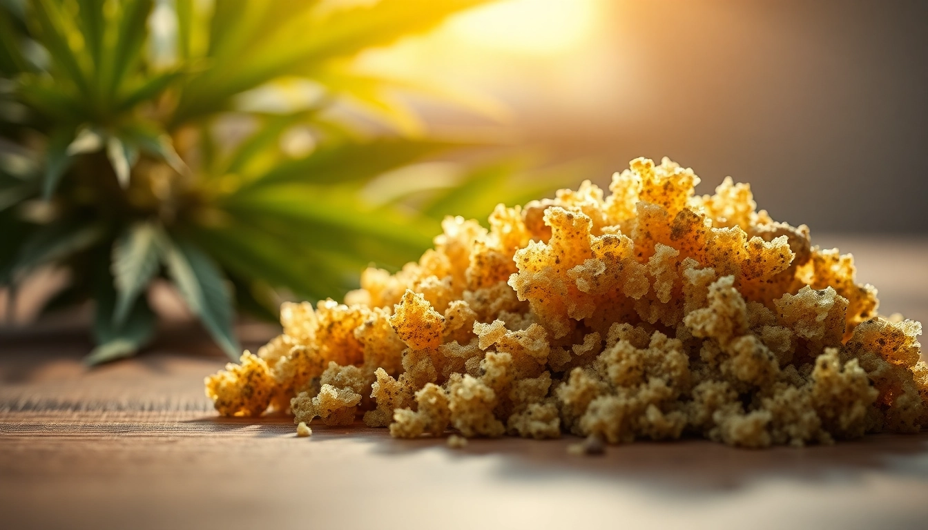 Experience premium bubble hash online, highlighting its rich texture and nature-inspired setting.