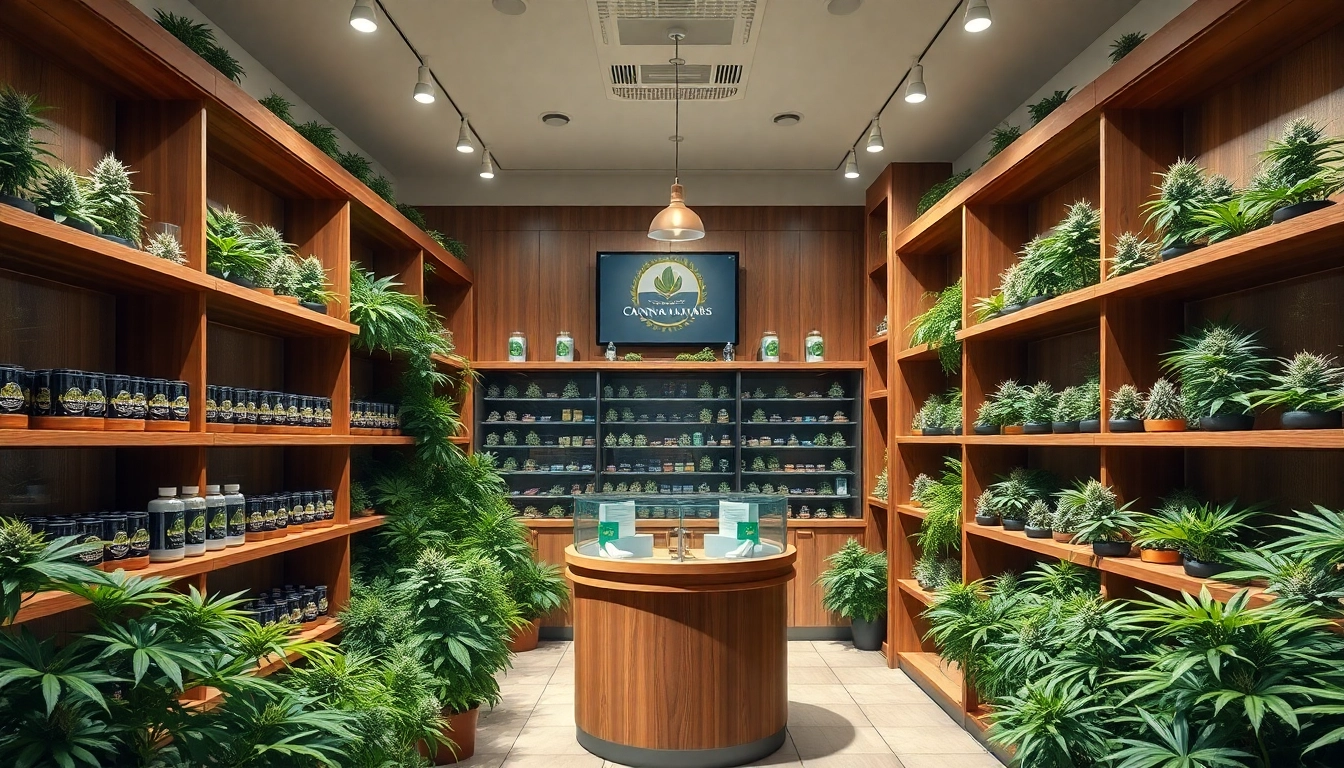 Engaging display at sites to buy weed featuring quality cannabis strains in a professional setting.
