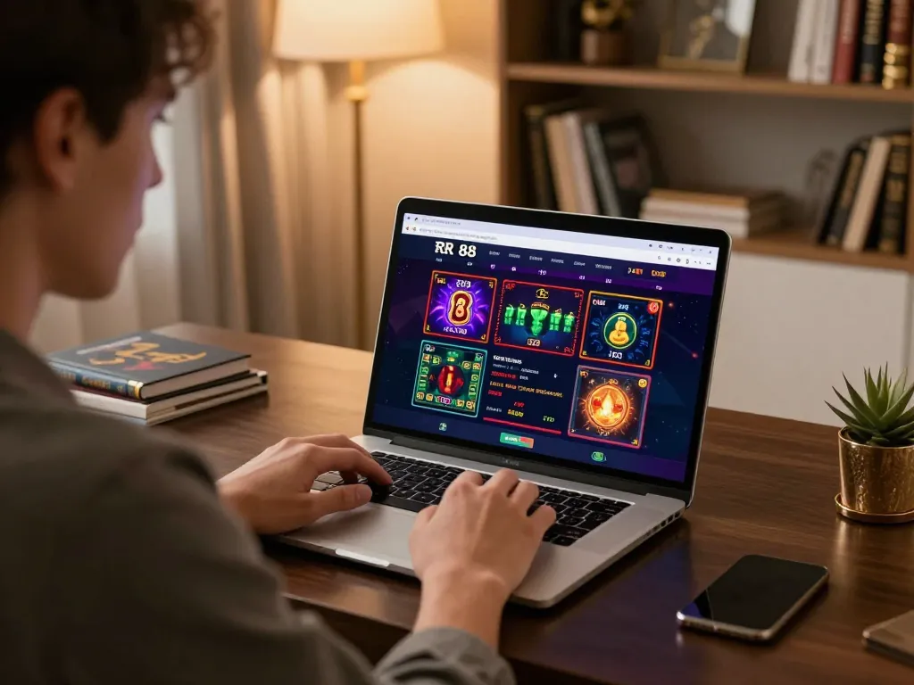 Experience thrilling gameplay on the RR 88 platform from the comfort of a stylish home office.
