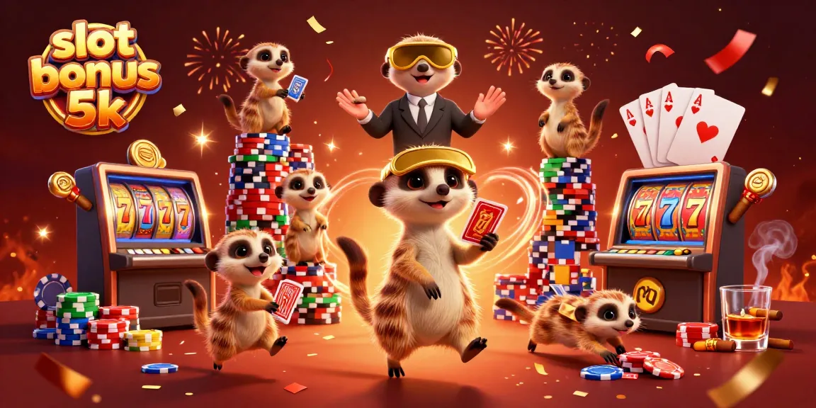 Experience excitement with slot bonus 5k as meerkats manage a lively casino scene