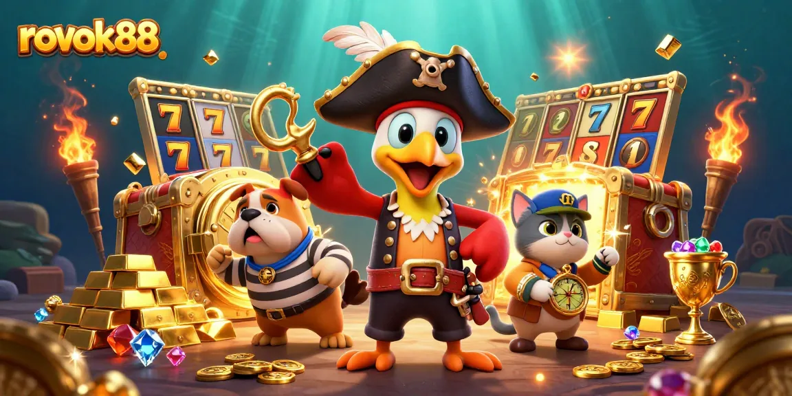 Engage in exciting slots with rokok88; a vibrant 3D pirate-themed casino adventure.