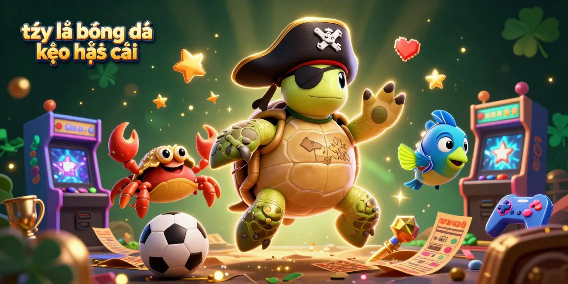 The 3D scene illustrates tỷ lệ bóng đá kèo nhà cái with a cartoon turtle and sports elements highlighting betting excitement.