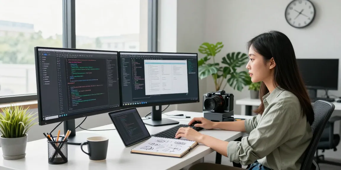 Developer working on coding applications, featuring telegram中文版下载 elements in a modern workspace.