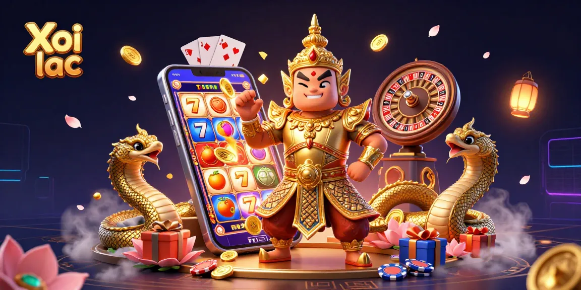 Xoi lac showcases a vibrant scene with guardians, rolling dice, and exciting slot action.