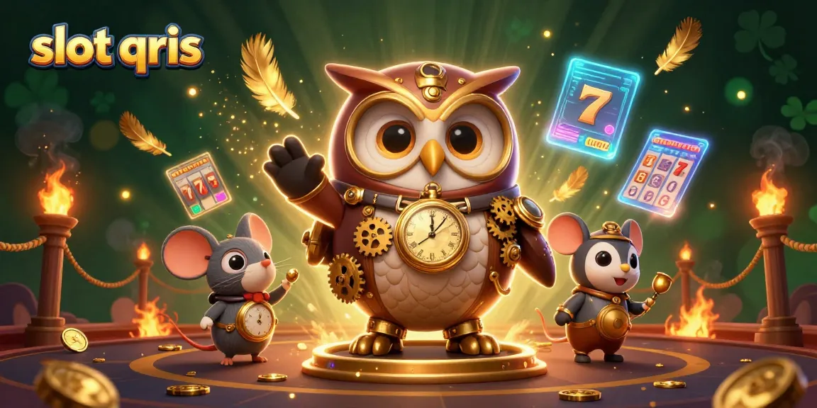 Win big at slot qris with a captivating steampunk owl overseeing thrilling gameplay and rich casino elements.