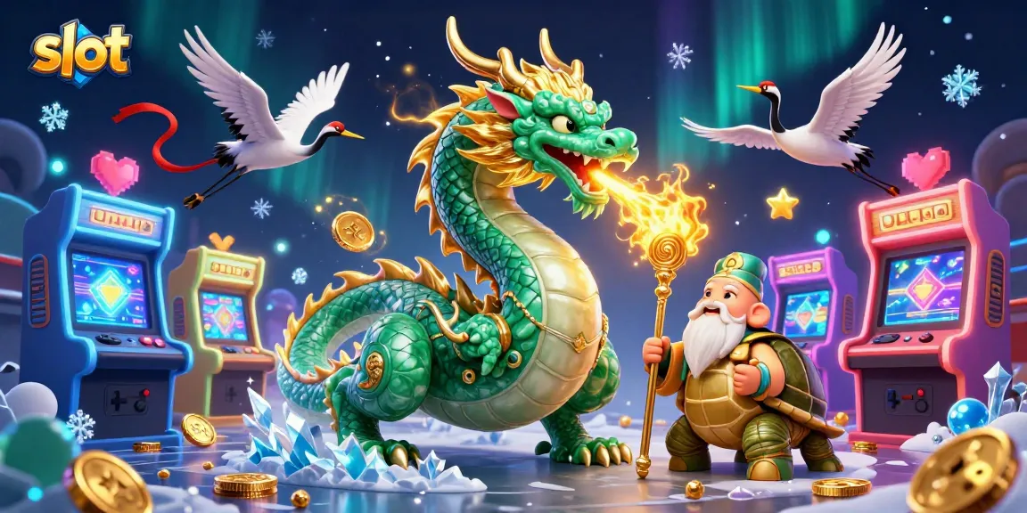 Experience thrilling slot gameplay while spinning with the emerald dragon and turtle sage.