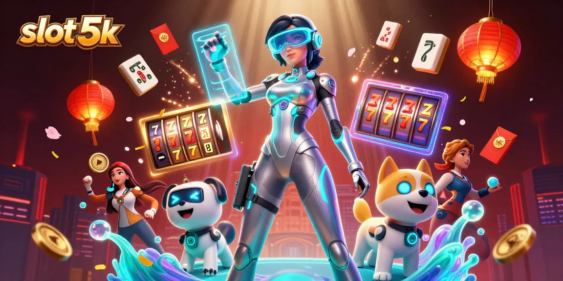 Spin to win in slot 5k games as neon characters and casino themes illuminate the scene.