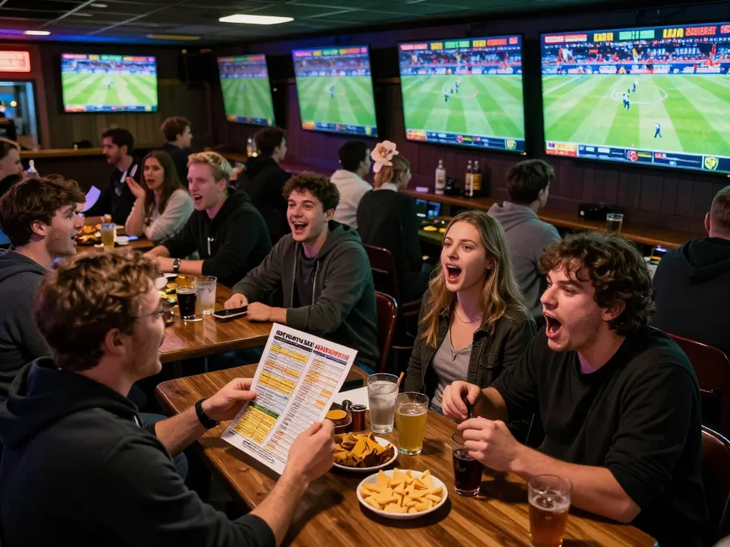Cheerful bettors engaged in live sports action showcasing the link fly88 betting experience.