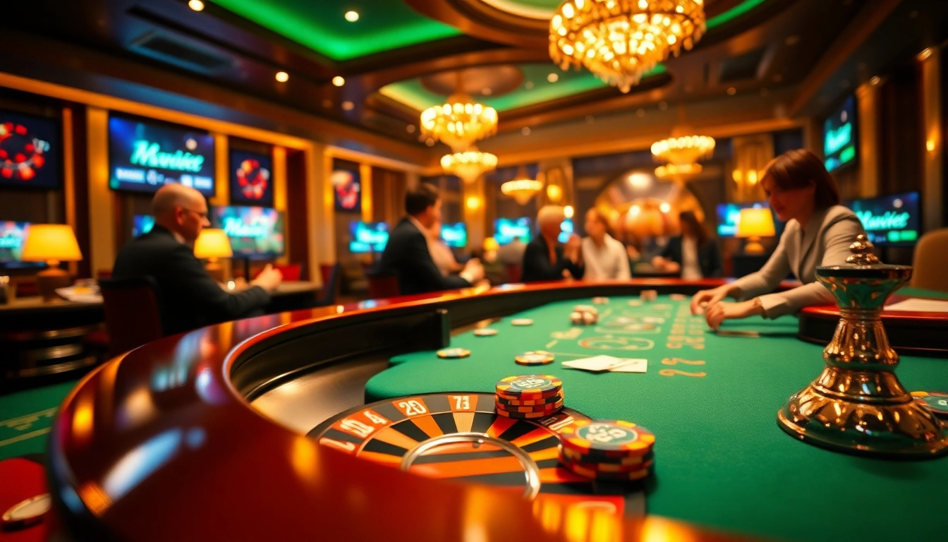 High-stakes poker action at Marvelbet.site, displaying vibrant casino atmosphere with chips and cards.
