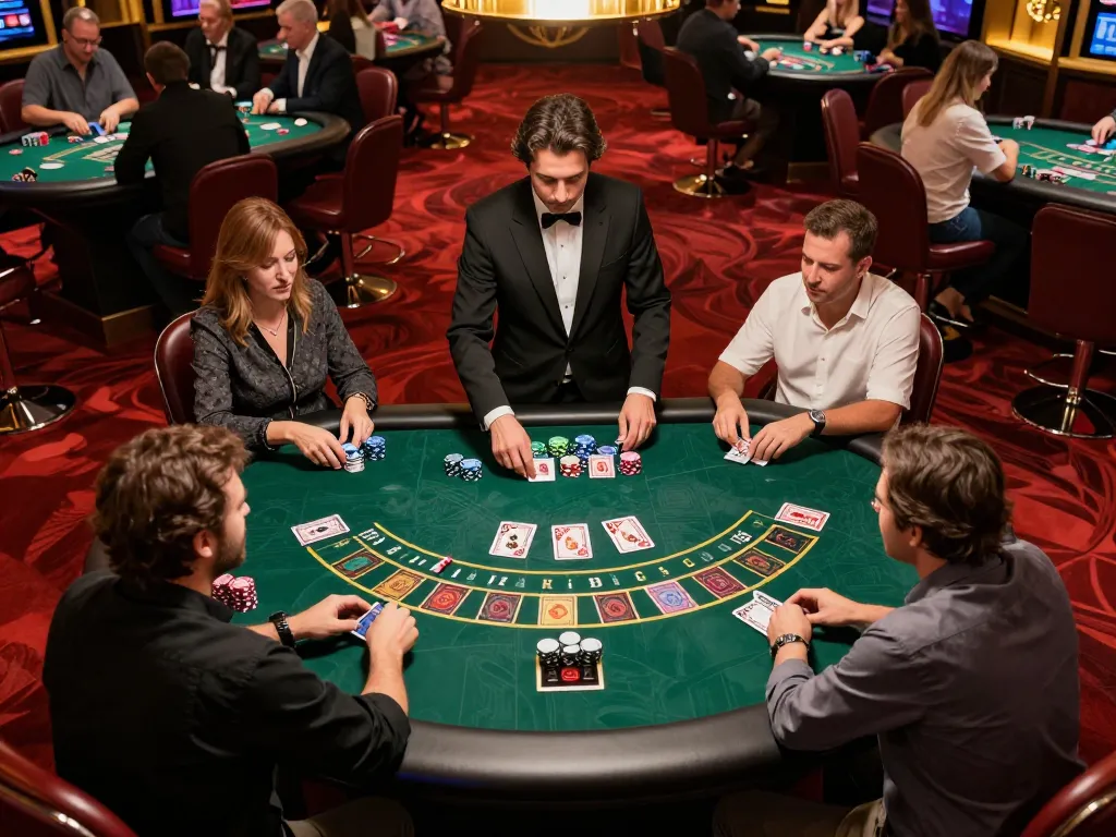Players experiencing the thrill of bj886 blackjack table action with vibrant casino decor
