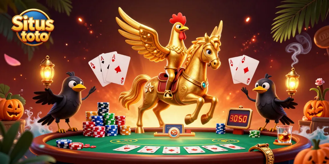 Situs toto showcases thrilling gambling excitement with a golden rooster in a midnight casino.