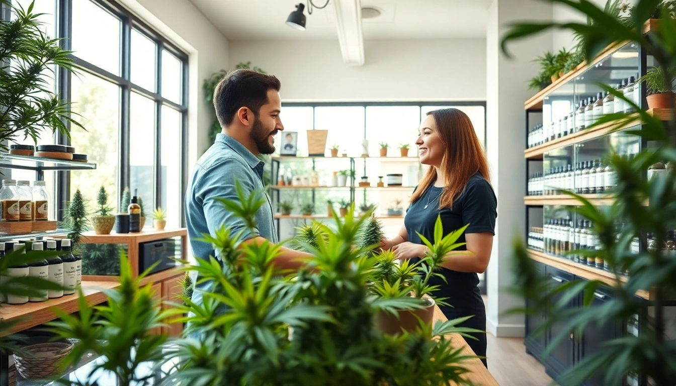 Buy marijuana at a cozy retail shop featuring a friendly budtender and vibrant products.