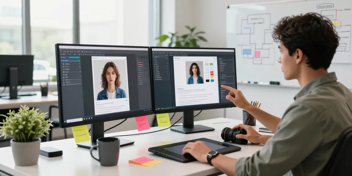 User analyzing images with a free ai detector in a modern tech workspace.