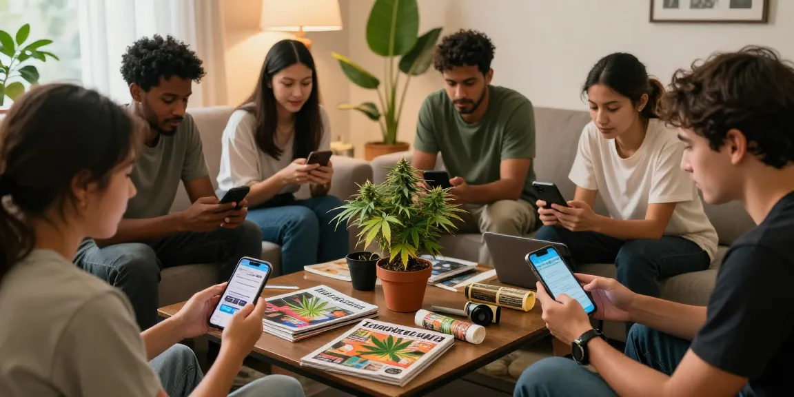 Engaged cannabis enthusiasts sharing news in a lively Telegram group, discussing weed telegram near me updates and community insights.
