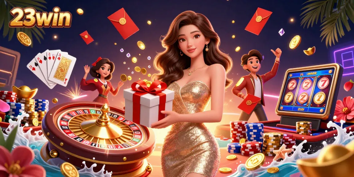 Spin to win at 23win with festive casino elements and a charming welcome!