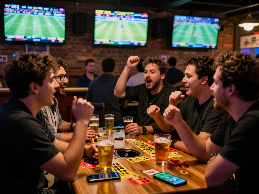 Engaging scene at a sports betting area as bettors analyze keonhacai odds with excitement