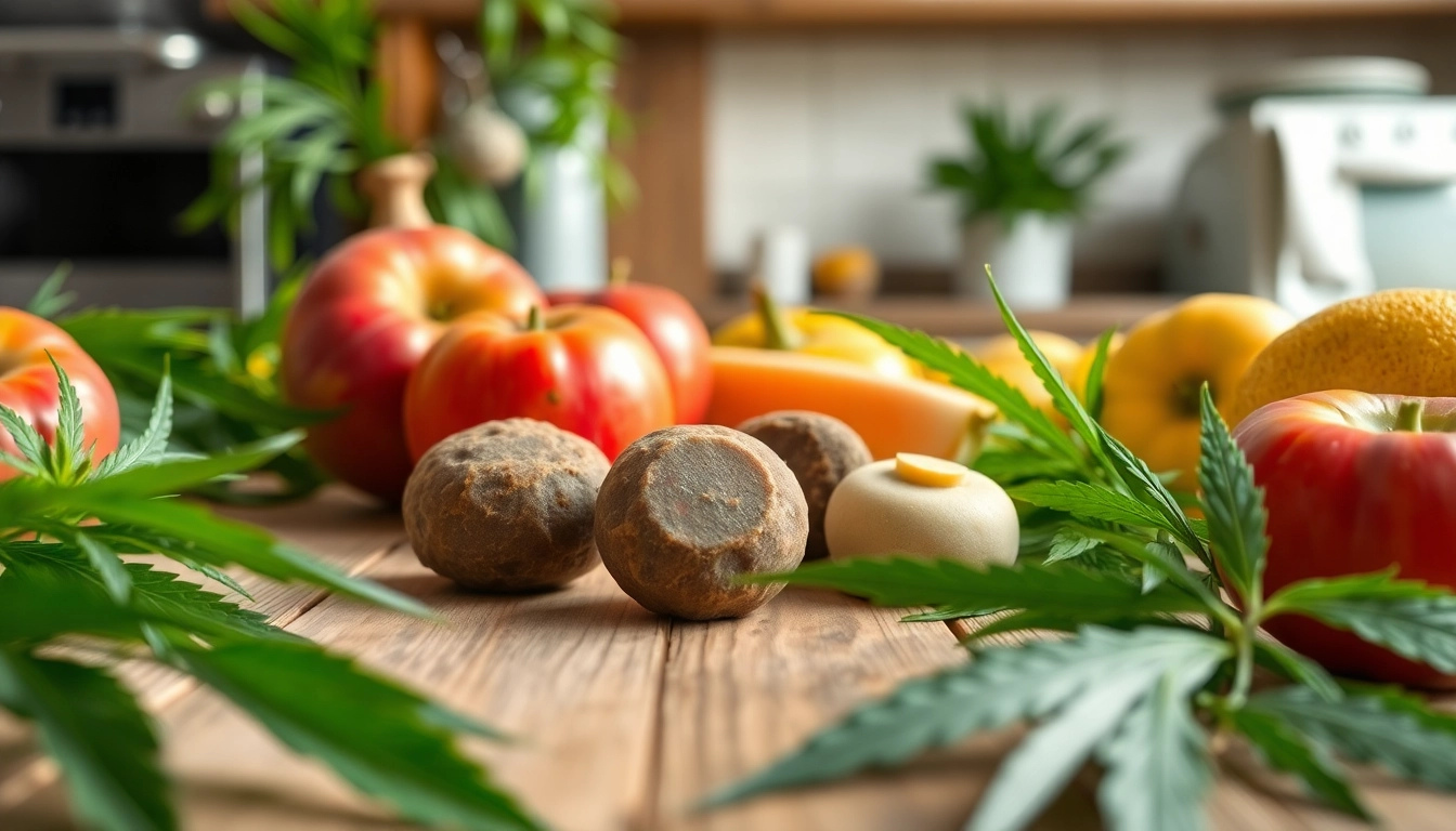 Engaging display of cbd edibles on a rustic table highlighting natural textures.