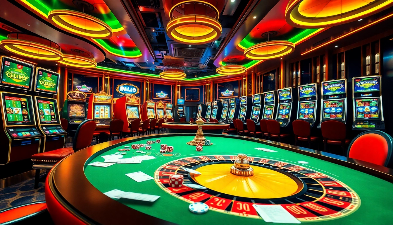 A dynamic casino scene with players at demo slot pragmatic machines, vibrant lights, and gaming excitement.